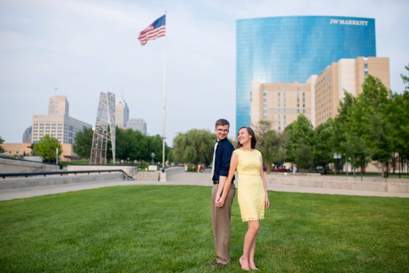 downtown indianapolis engagement session | yellow dress | skyline photos