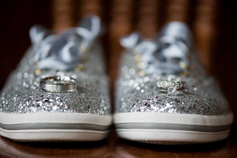 Beautiful Silver Kate Spade glitter shoes with Silver Wedding Rings