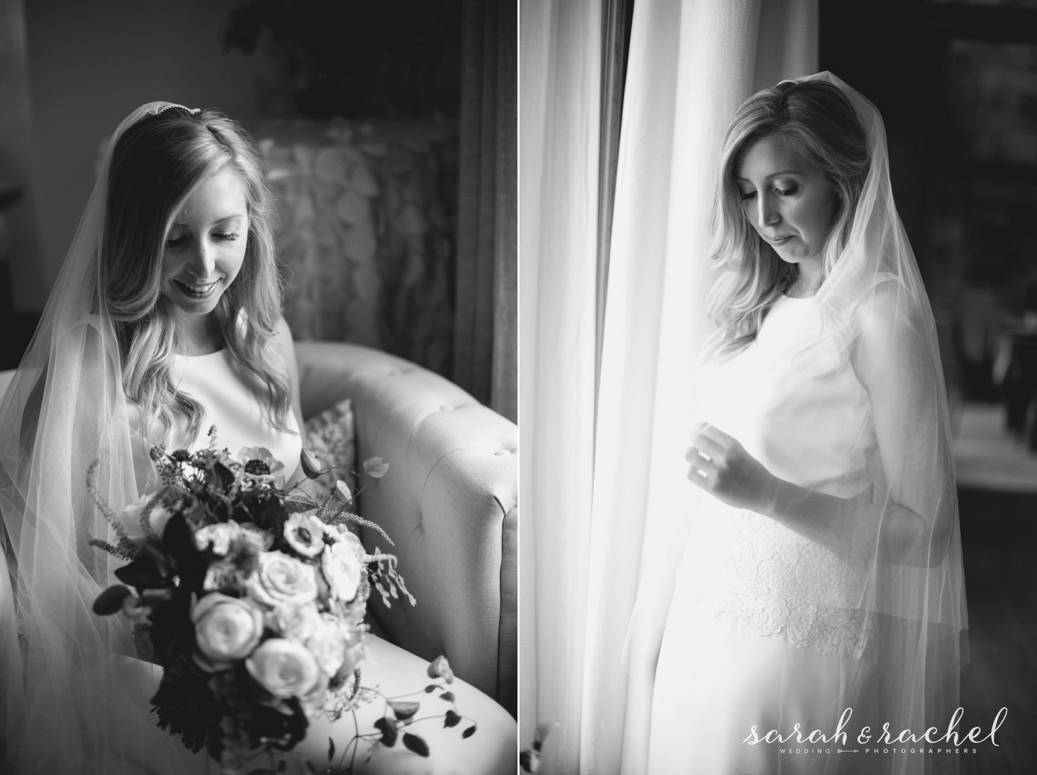 black and white bridal portraits