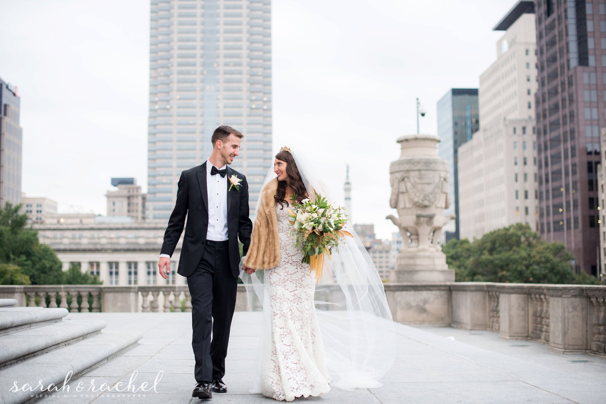 downtown Indianapolis wedding | Gold wedding details | Fur Shawl
