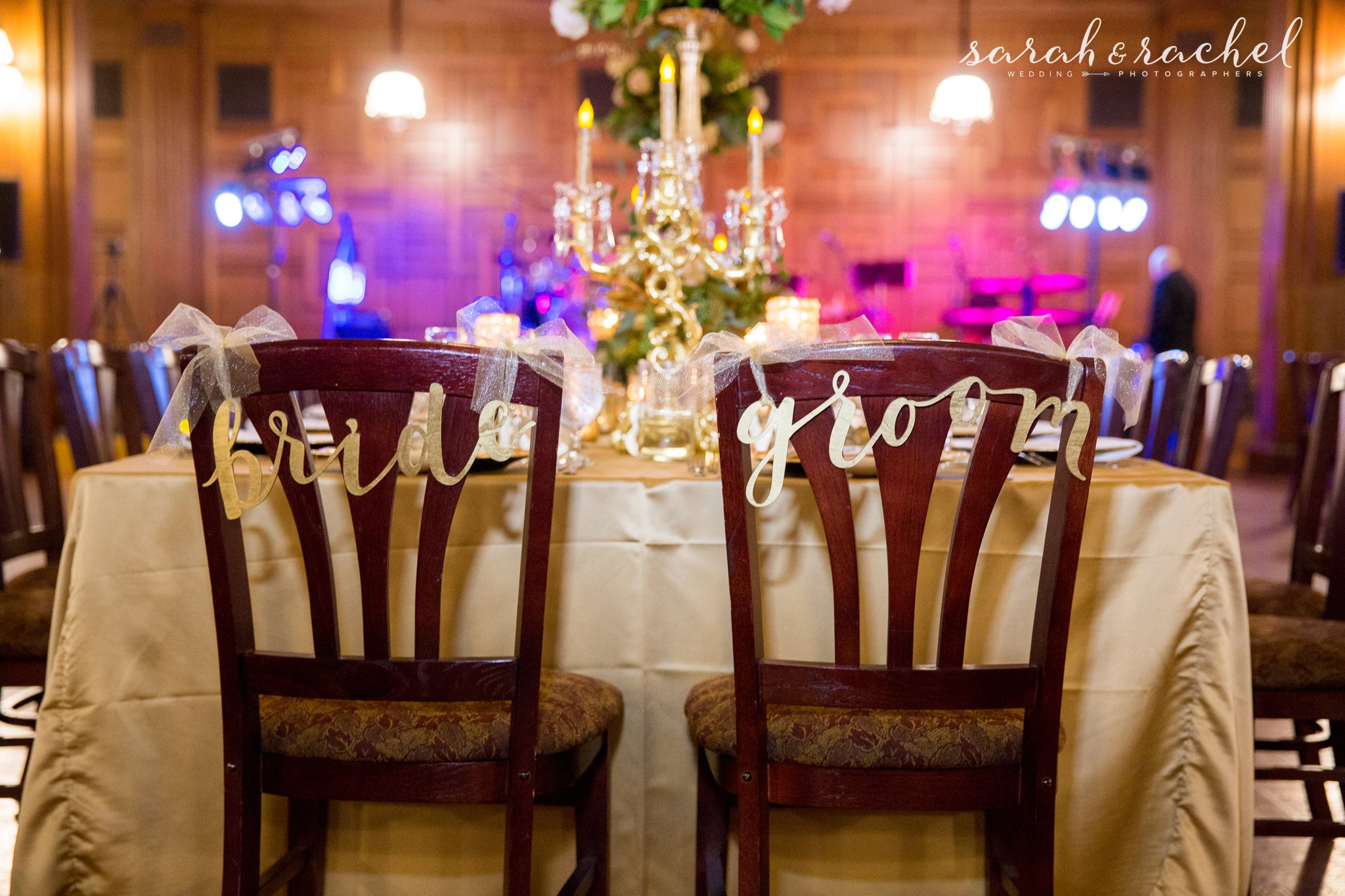 Scottish Rite Cathedral | Gold wedding details | Classy gold wedding | Bride and Groom chair signs