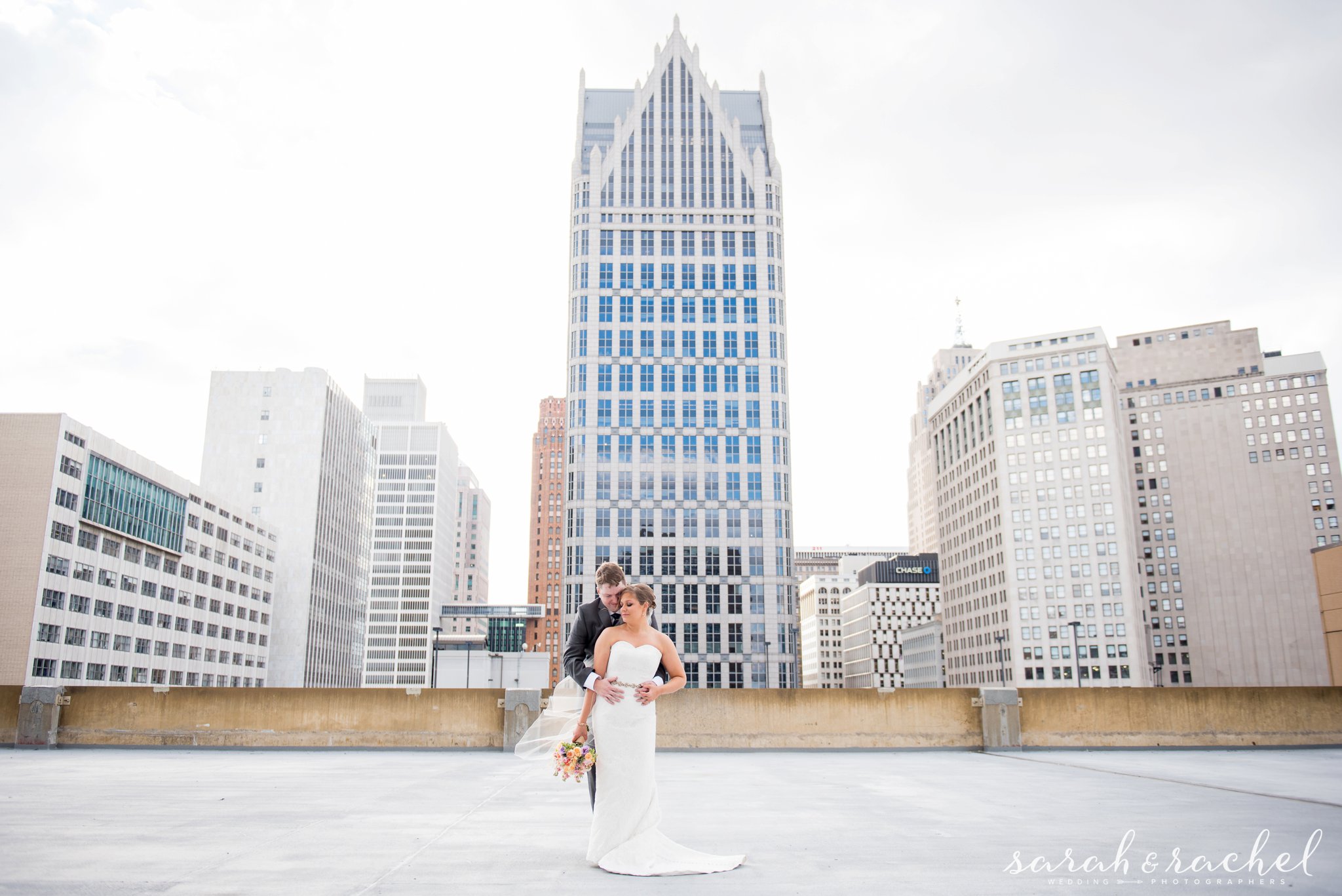 Detroit Skyline Wedding Photography | Rooftop Detroit | Dearborn Inn Wedding | Detroit Michigan | Sarah and Rachel Wedding Photographers