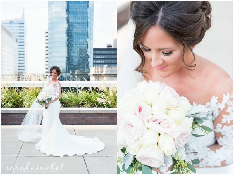 Katie and Brad | Indianapolis Regions Tower Wedding | lace wedding gown | Sarah and Rachel Wedding Photographers