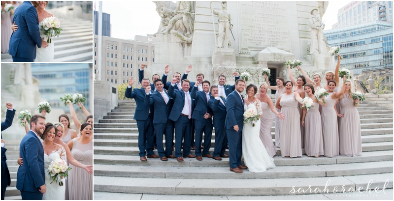 Katie and Brad | Indianapolis Regions Tower Wedding | monument circle | large wedding party | Sarah and Rachel Wedding Photographers