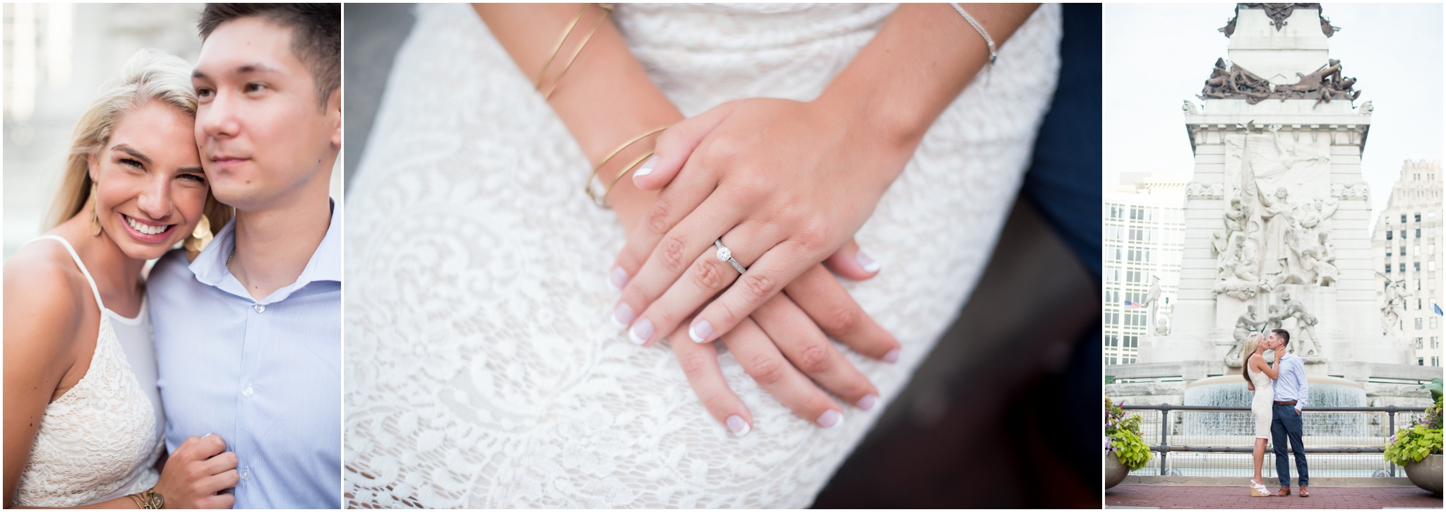 Indianapolis Monument Circle Engagement Session | solitaire engagement ring
