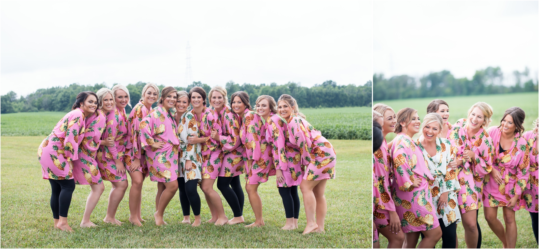 The Barn on Boundary Wedding | Muncie, IN | pink pineapple robes | bright wedding bouquet | organic wedding