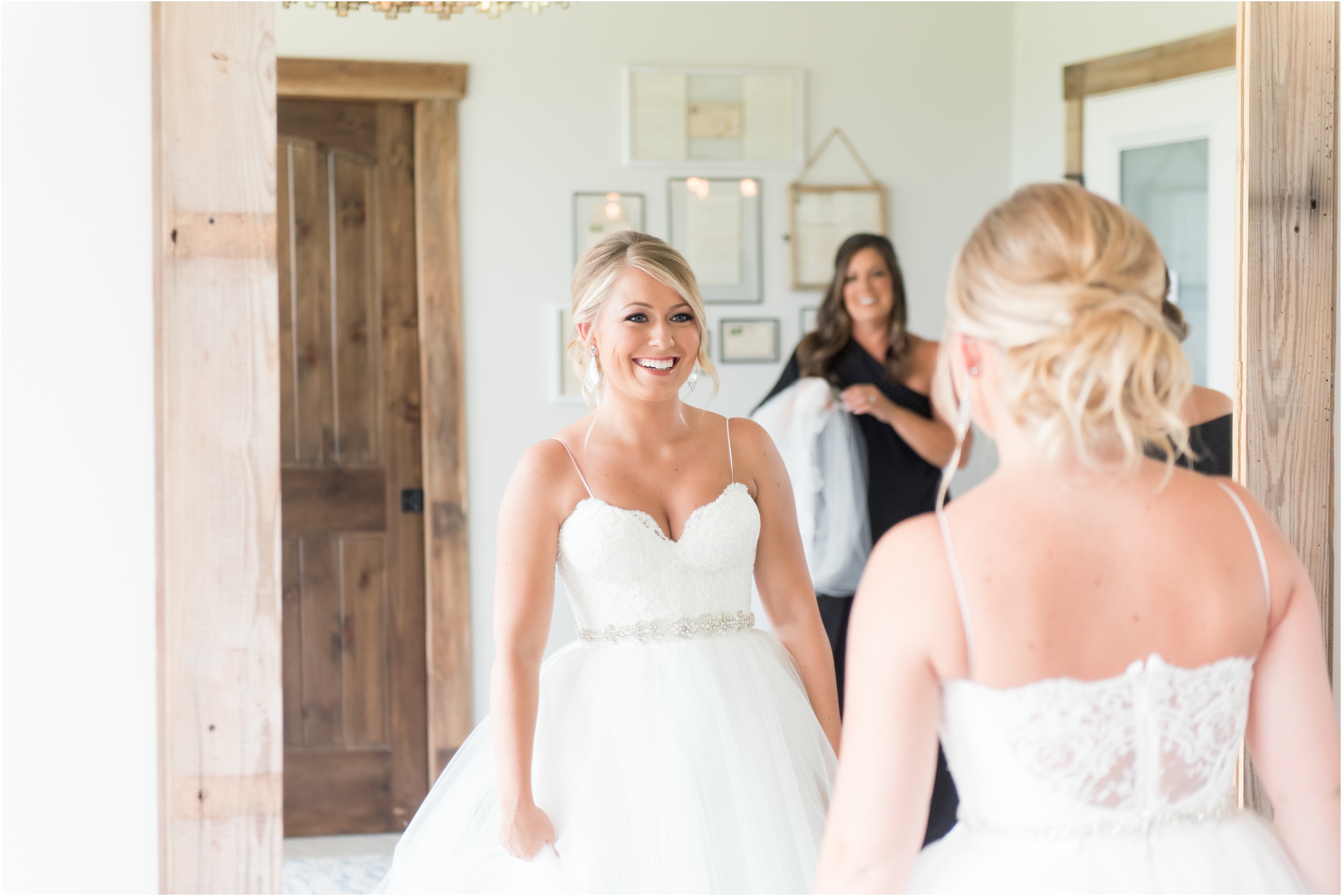 The Barn on Boundary Wedding | Muncie, IN | pink pineapple robes | bright wedding bouquet | spaghetti strap wedding dress