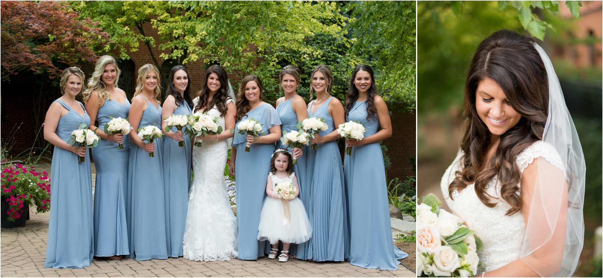 The Inn at St. Johns | Sarah & Rachel Wedding Photographers | plymouth, Mi wedding | blue bridesmaids dresses