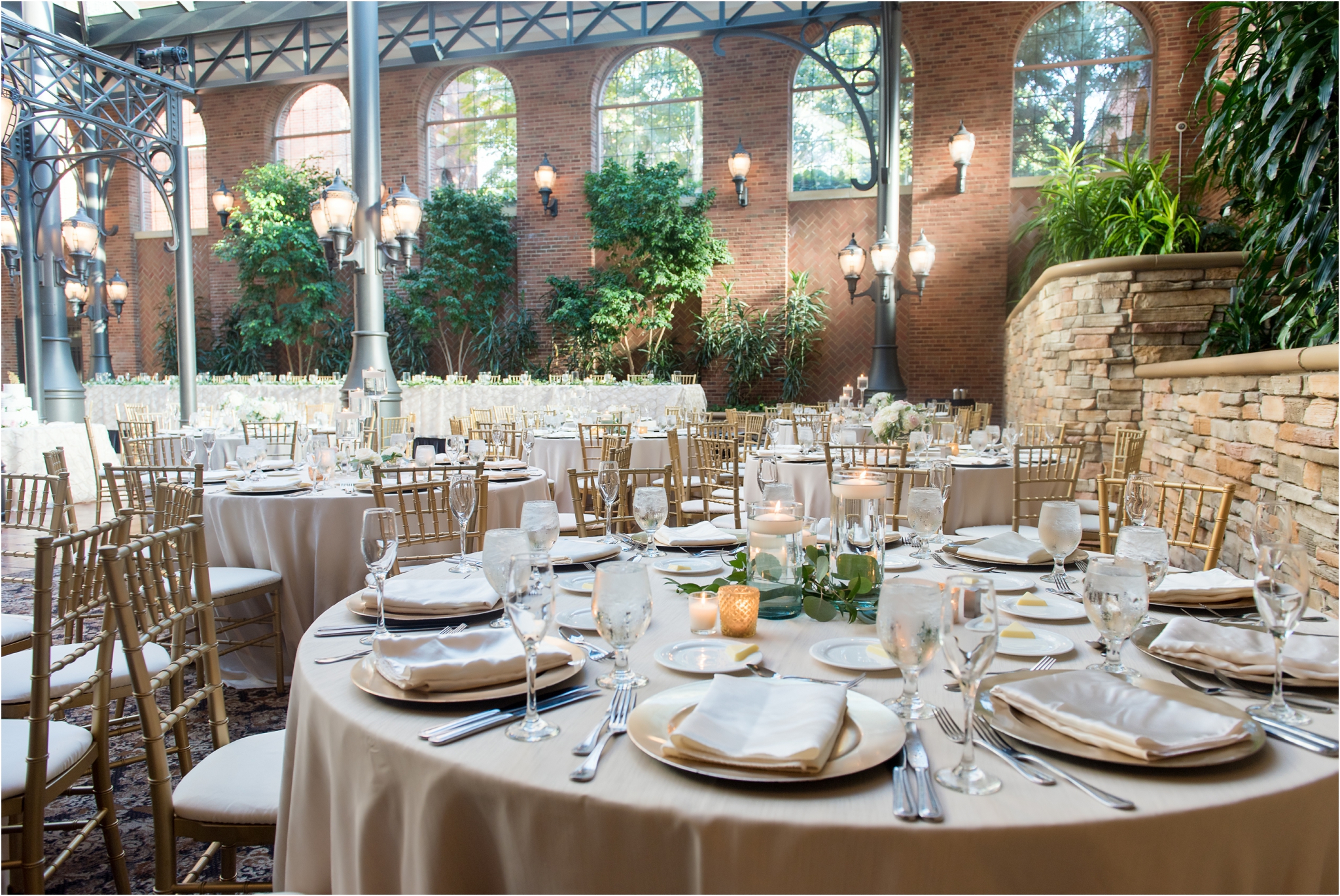 The Inn at St. Johns | Sarah & Rachel Wedding Photographers | plymouth, Mi wedding | gold reception details