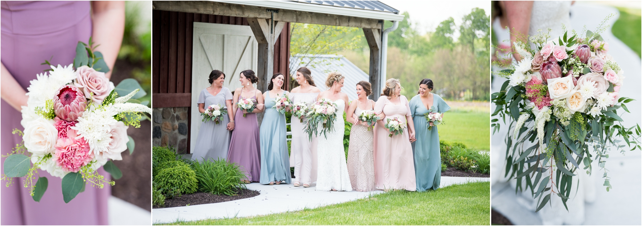 Lindley Farmstead at Chatham Hills | Sarah and Rachel Wedding Photographers | Westfield, Indiana wedding | peony bouquet with blush bridesmaid dresses
