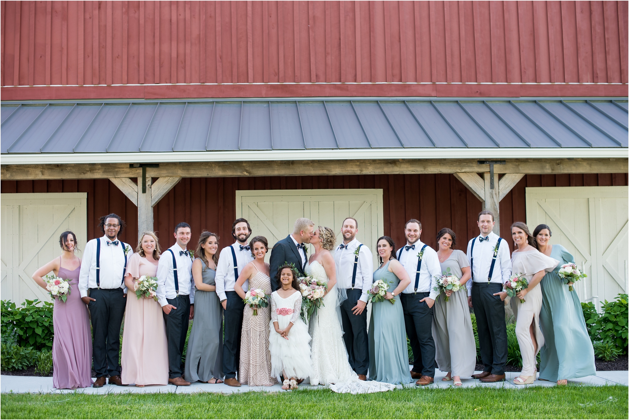 Lindley Farmstead at Chatham Hills | Sarah and Rachel Wedding Photographers | Westfield, Indiana wedding | bridal party in blush gowns