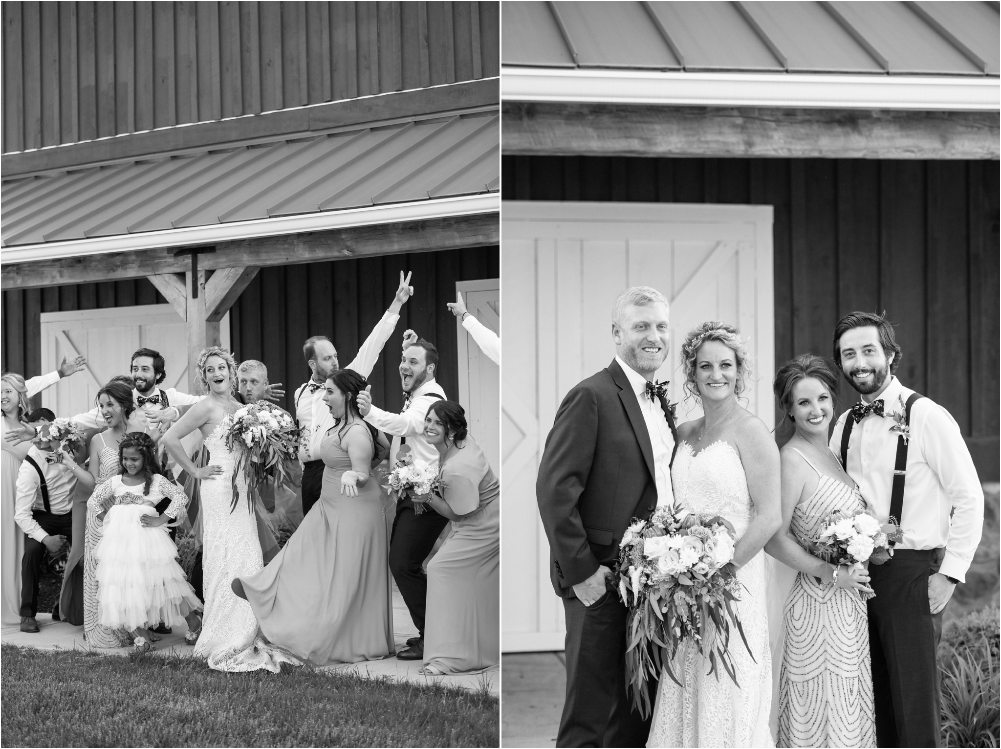 Lindley Farmstead at Chatham Hills | Sarah and Rachel Wedding Photographers | Westfield, Indiana wedding | black and white bridal party