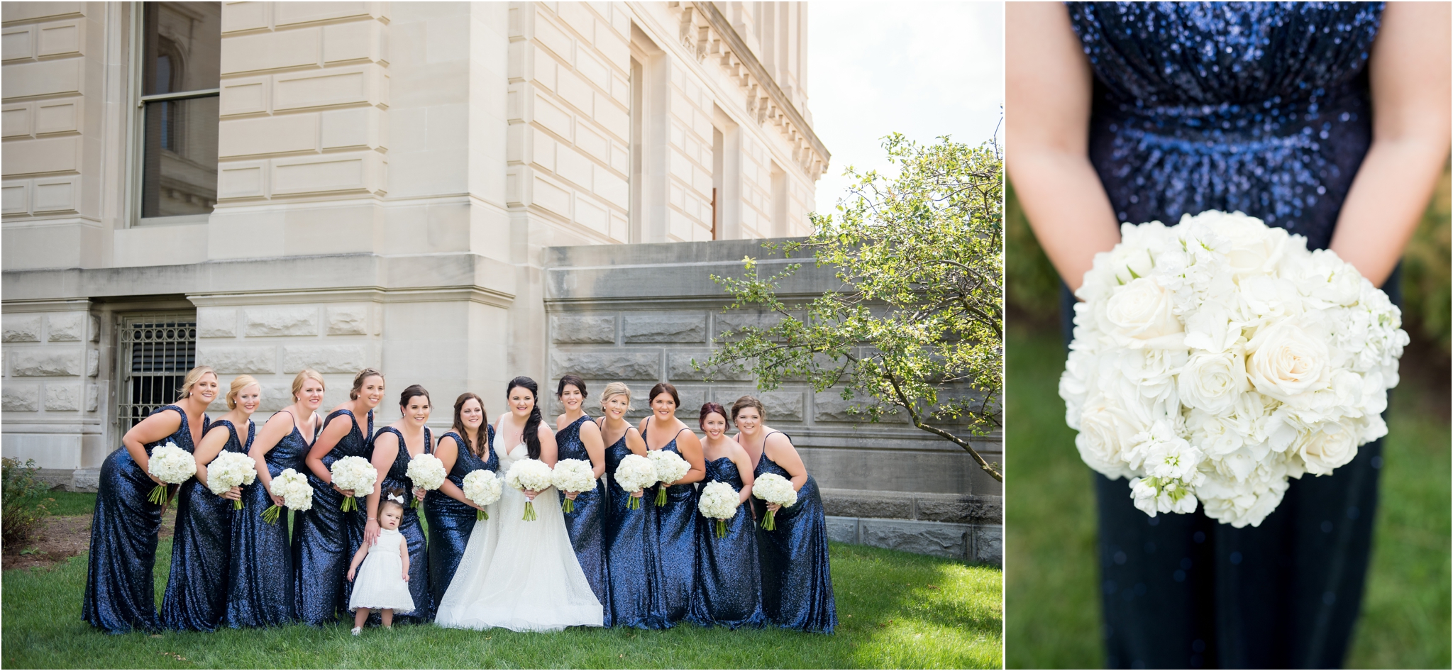 Regions Tower Wedding | Sarah and Rachel Wedding Photographers | Indianapolis, IN | Navy Bridesmaid Dresses