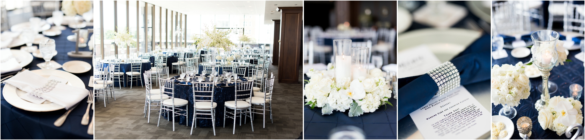Regions Tower | Sarah and Rachel Wedding Photographers | Indianapolis, IN | Navy and White Reception Details
