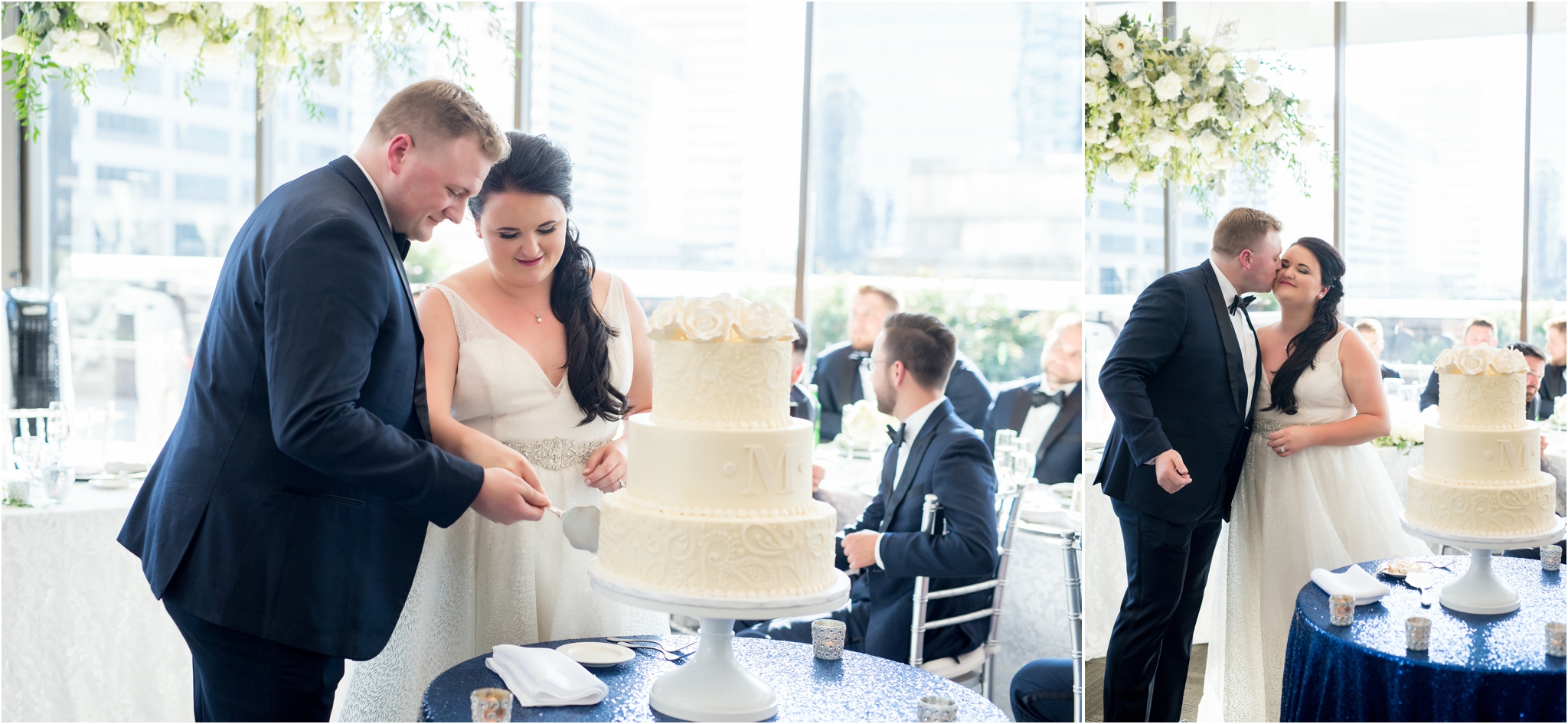 Regions Tower | Sarah and Rachel Wedding Photographers | Indianapolis, IN | Cake Cutting