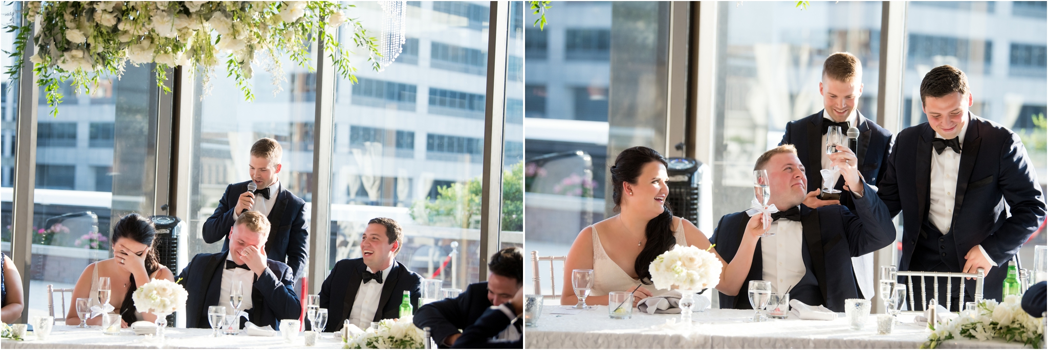 Regions Tower | Sarah and Rachel Wedding Photographers | Indianapolis, IN | Toast to the Bride and Groom