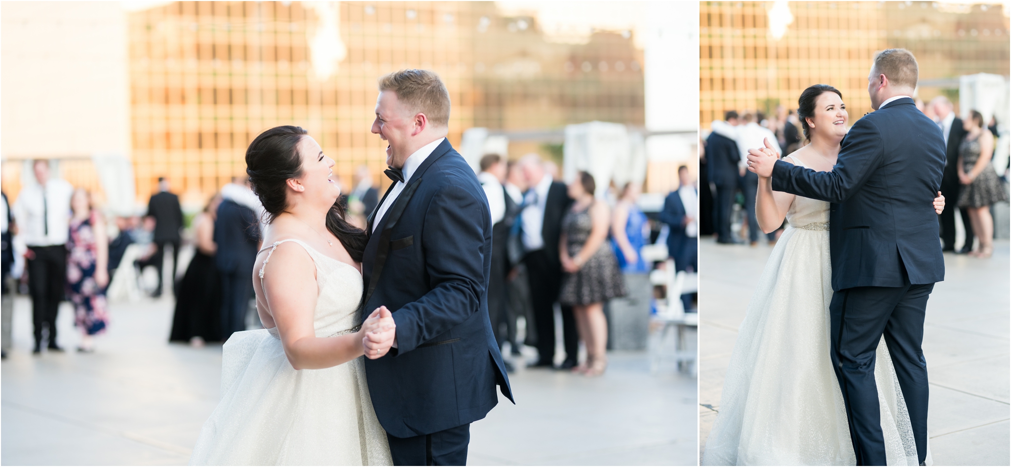 Regions Tower | Sarah and Rachel Wedding Photographers | Indianapolis, IN | Rooftop First Dance during Sunset