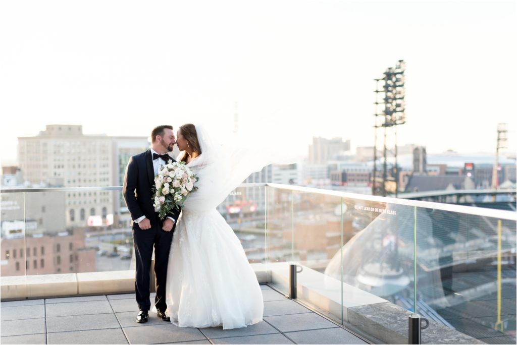 Bride and Groom Wedding Day Photos at Detroit Athletic Club Rooftop