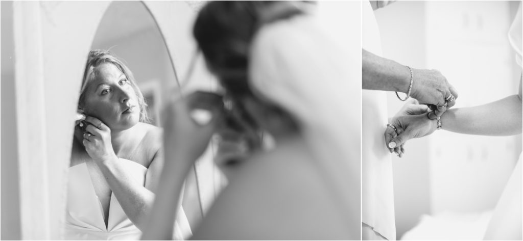 stunning black and white getting ready photos of the bride