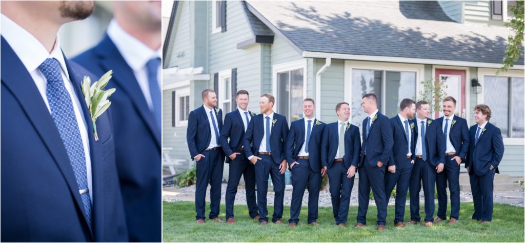 groomsmen photos in front of the getting ready house