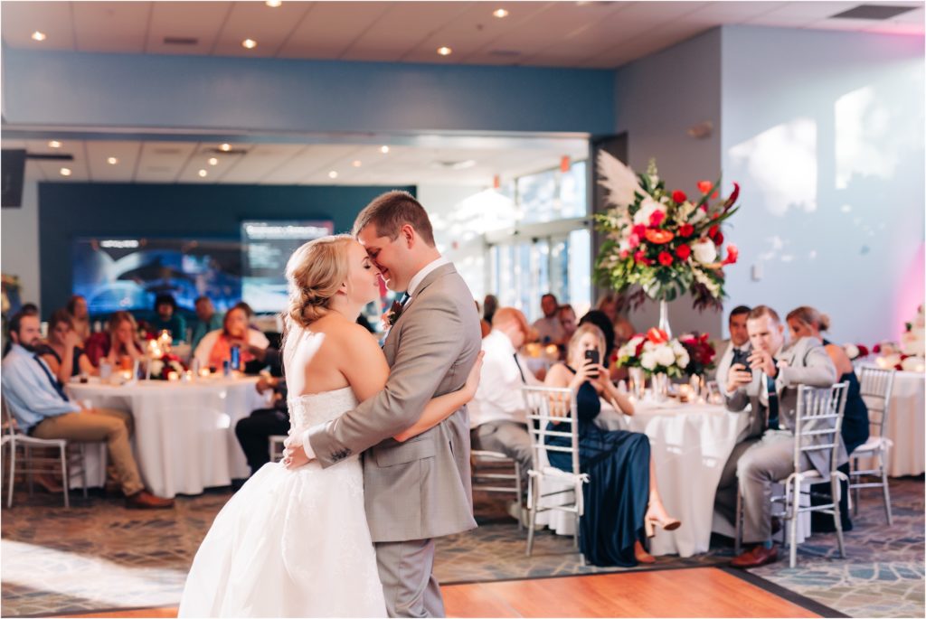 First dance as husband and wife in the dolphin pavilion in downtown Indianapolis