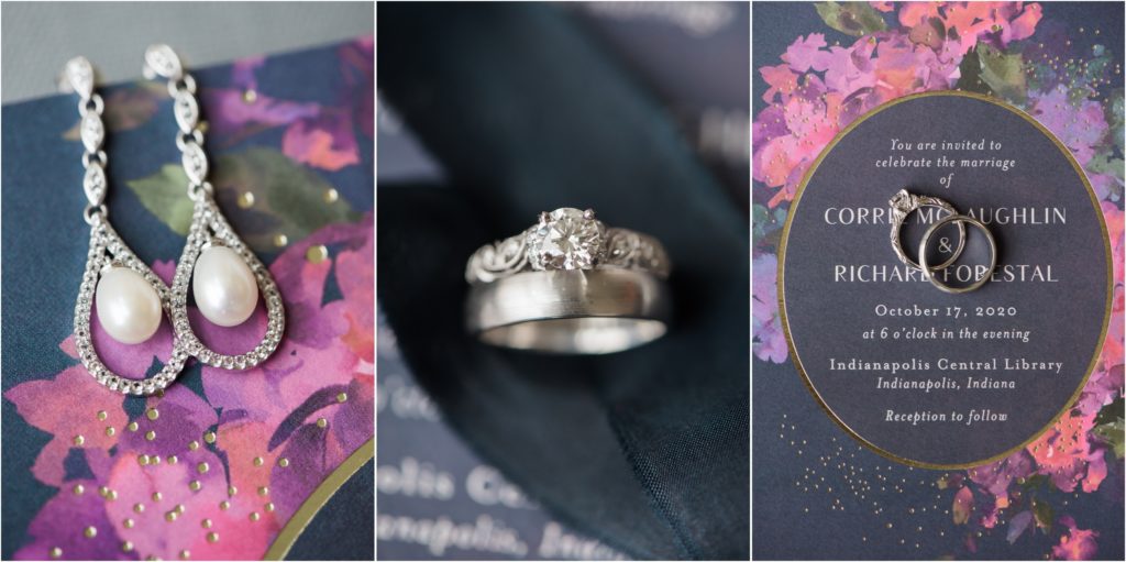 Jewelry Details on purple and blue wedding invitation
