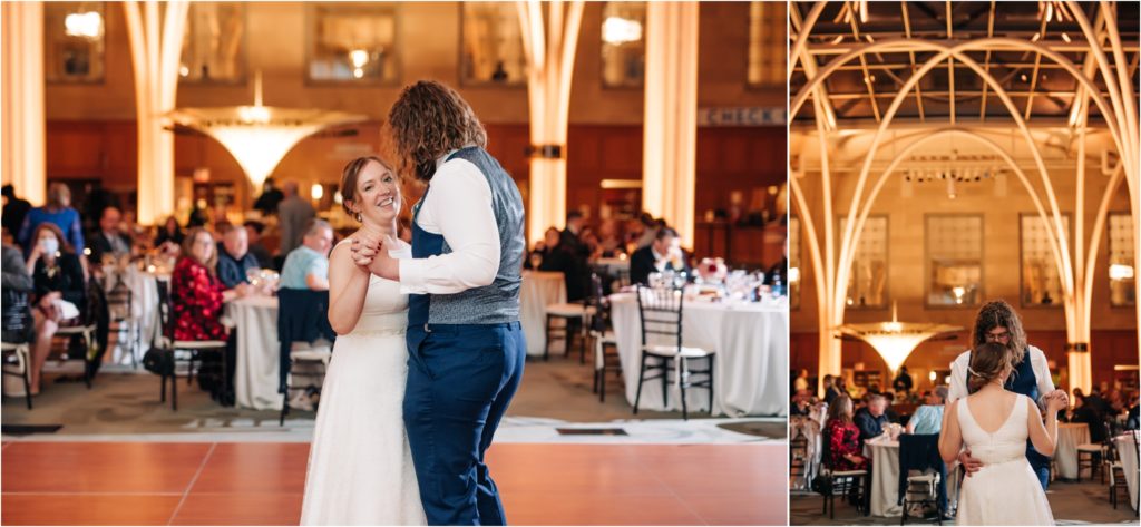 first dance as husband and wife in the atrium and the central library
