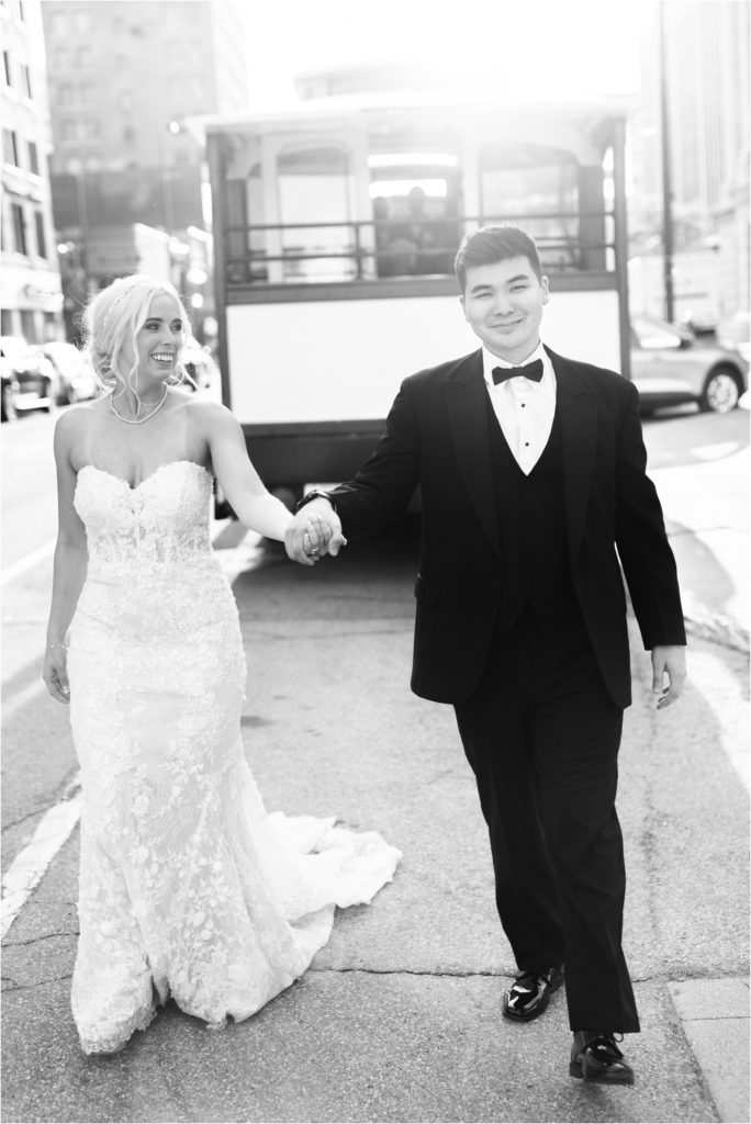 classic black and white fort wayne bride and groom