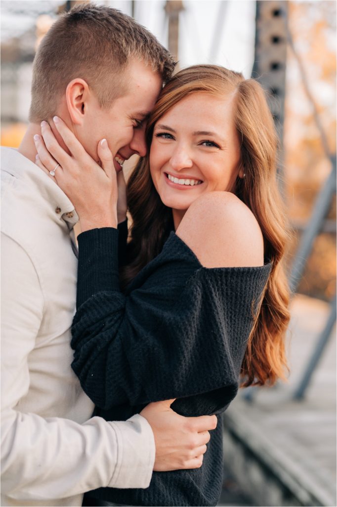 An adorable engagement session at the Wells Street Bridge Fort Wayne