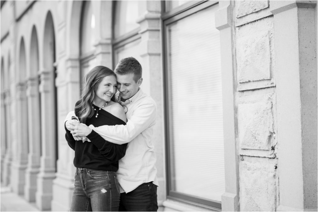 black and white romantic photo downtown