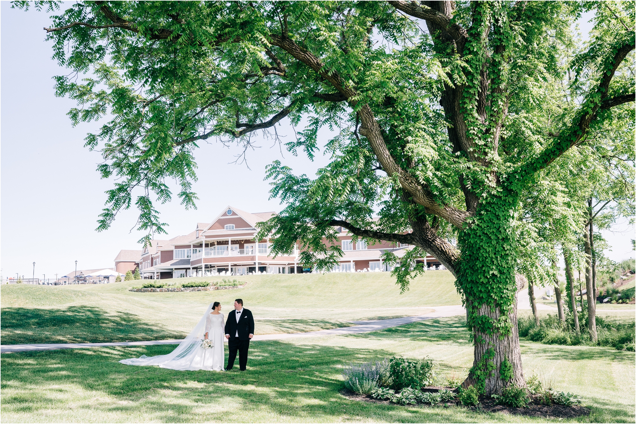 oak tree wedding day photos on chatham hills property