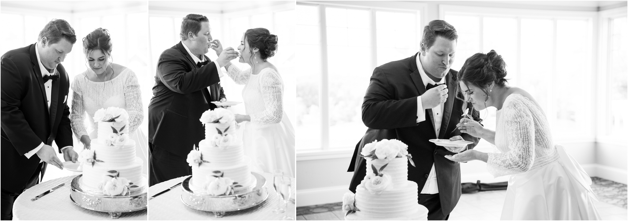 cutting the cake black and white romantic photos