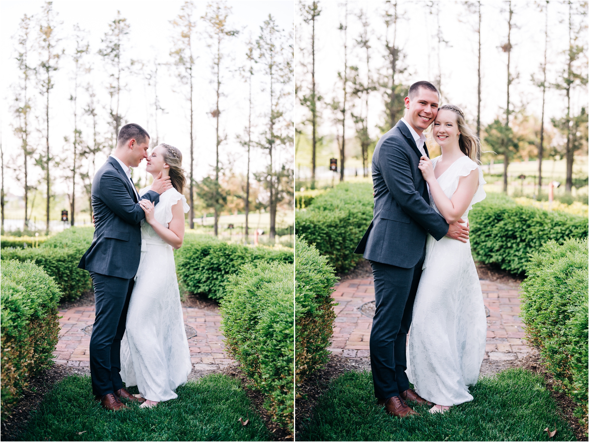 white engagement dress and suit for photos