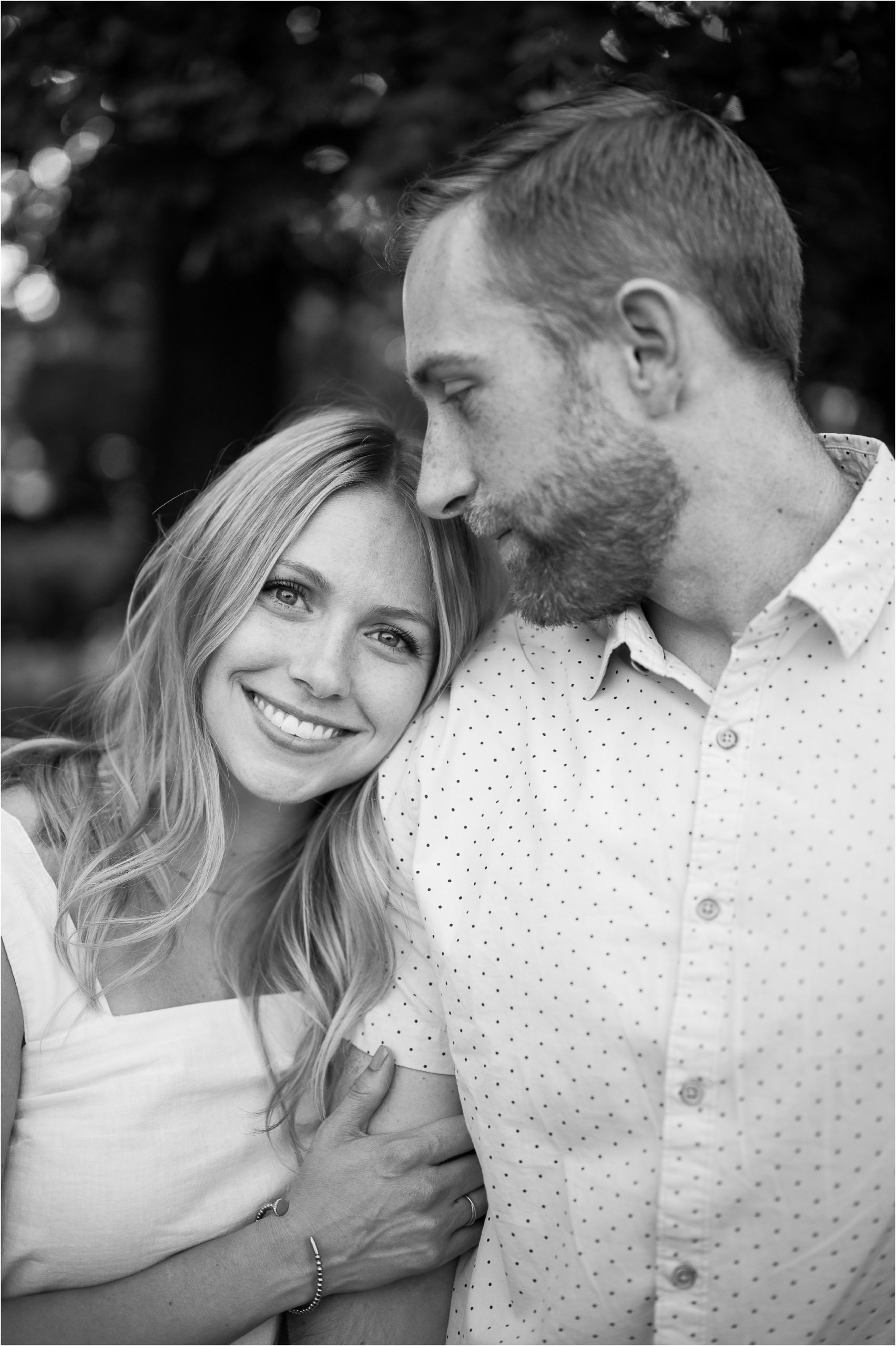 black and white romantic engagement pic